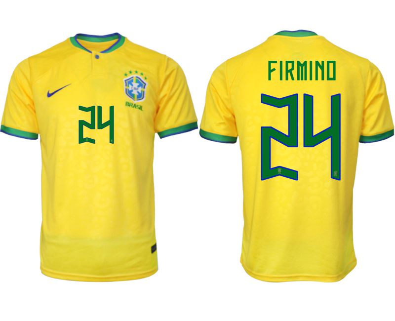 Men 2022 World Cup National Team Brazil home aaa version yellow 24 Soccer Jersey